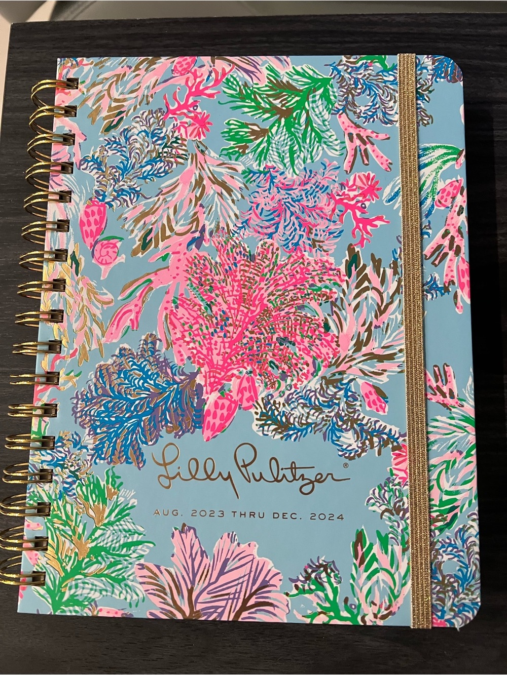 Lilly Pulitzer Blue Floral Spiral Planner with Pink, Green & Gold Accents